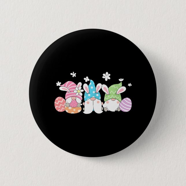Gnomes With Bunny Ears and Easter Eggs Rabbit Button (Front)