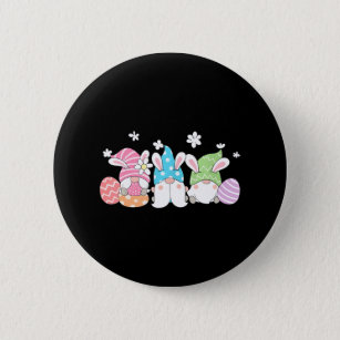 Gnomes With Bunny Ears and Easter Eggs Rabbit Button
