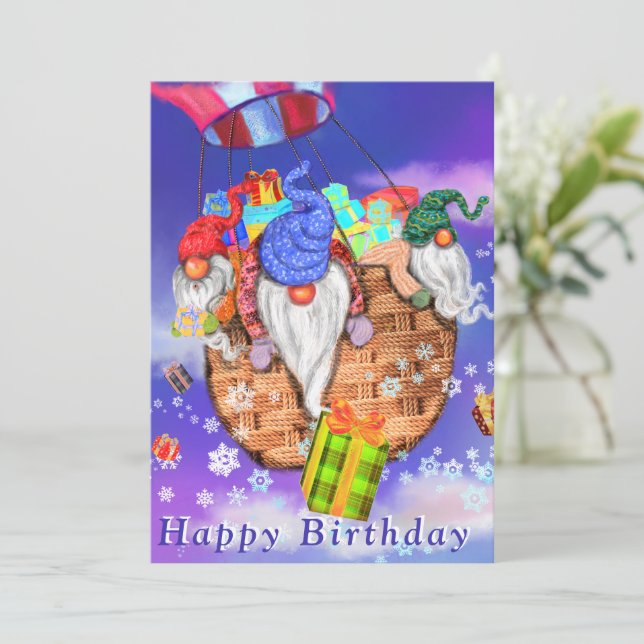 Gnomes with Gifts Birthday Card (Standing Front)