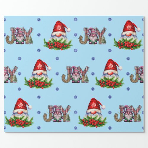 Gnomes with Joy on Light Blue  Wrapping Paper