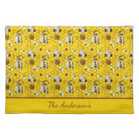 Gnomes Yellow Sunflowers Bees Honey Personalized  Cloth Placemat