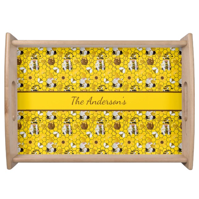 Gnomes Yellow Sunflowers Bees Honey Personalized  Serving Tray (Front)