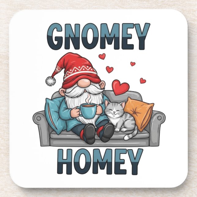 Gnomey homey gnome at home beverage coaster (Front)
