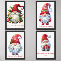 Gnomie Christmas Cheer – 4-Piece Holiday Art Print