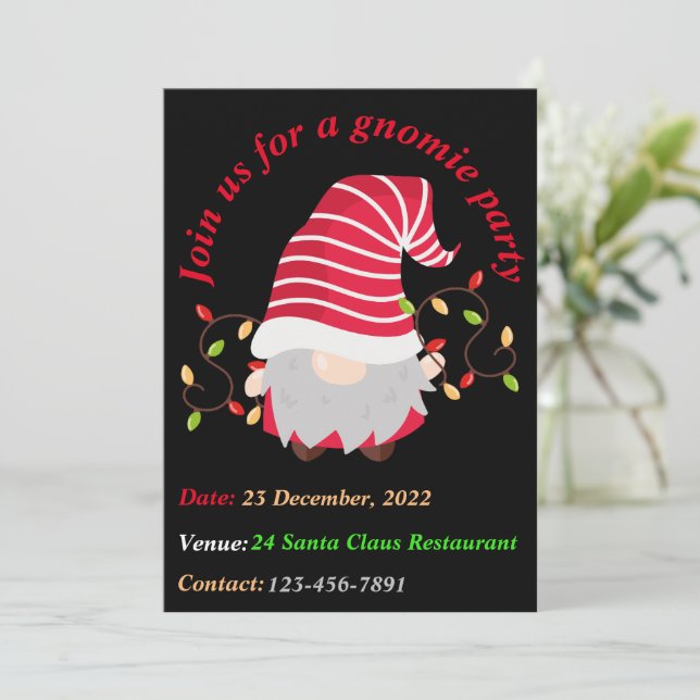 Gnomie Christmas Party Invitation Card (Standing Front)