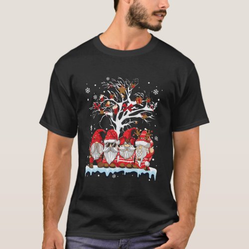 Gnomies In Red Gnome Christmas Ugly Tree Lights Sn T_Shirt
