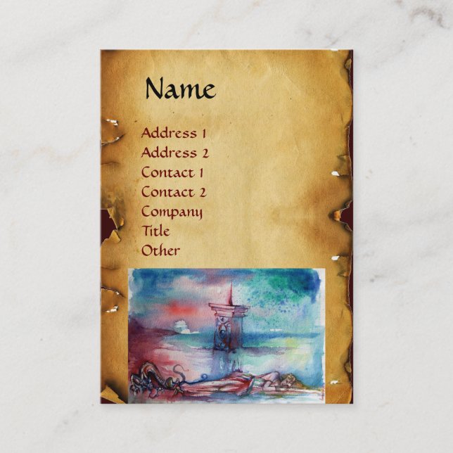 GNOMON  AND LADY OF THE LAKE Brown parchment Business Card (Front)