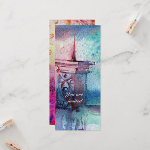 GNOMON AND LADY OF THE LAKE Pink Blue Watercolor Invitation