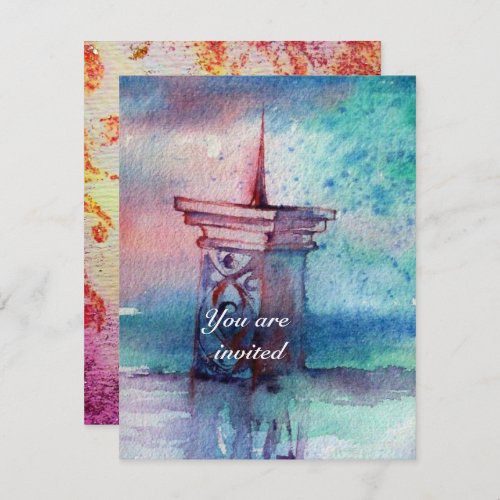 GNOMON AND LADY OF THE LAKE Pink Blue Watercolor Invitation