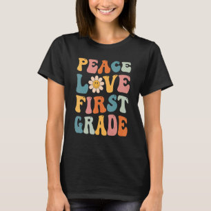 Gnoovy Retro Vintage Peace Love First Grade Back T T-Shirt