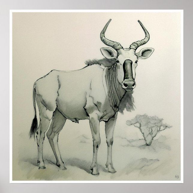 Gnu Drawing - Art Print (Front)