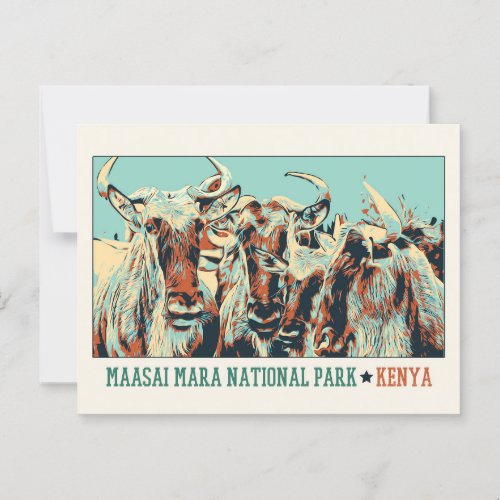 Gnus in Maasai Mara National Park Kenya Postcard