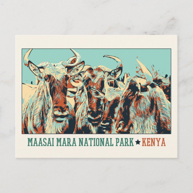 Gnus in Maasai Mara National Park, Kenya Postcard (Front)