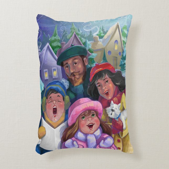 Go a Caroling Illustration Decorative Pillow (Front(Vertical))