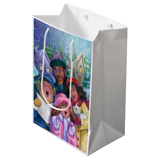 Go a Caroling Illustration Medium Gift Bag (Front Angled)