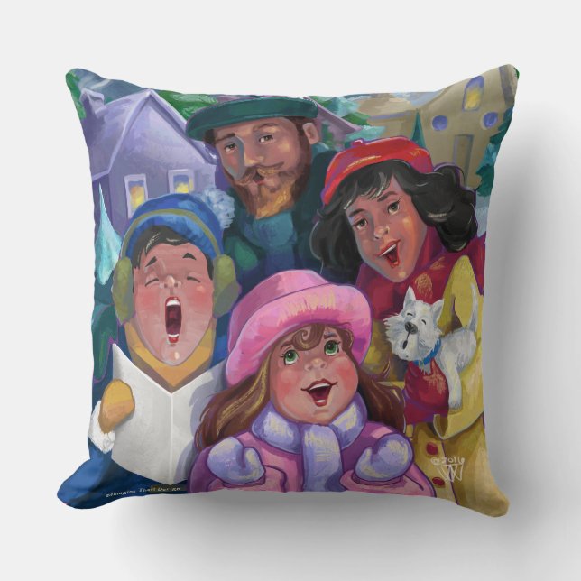 Go a Caroling Illustration Throw Pillow (Front)