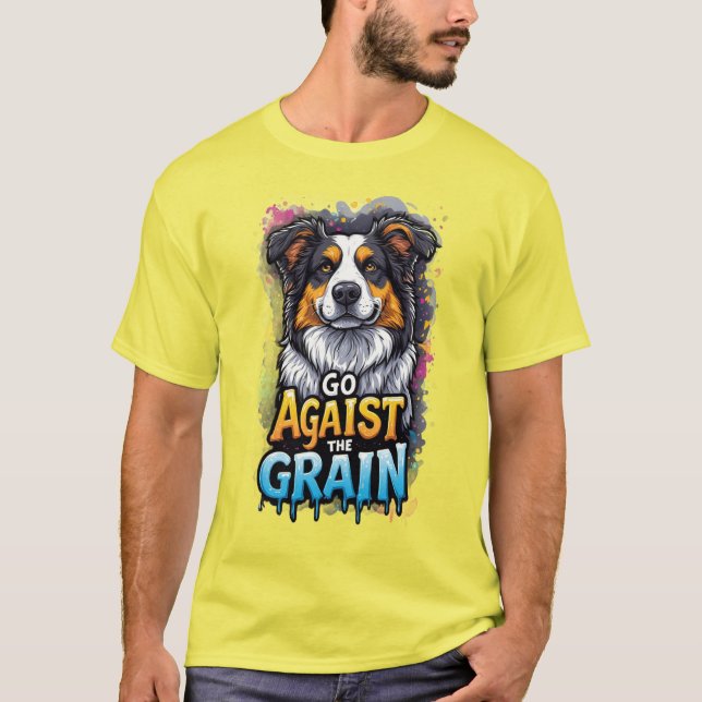 Go Against The Grain: Cheerful Dog Portrait T-Shirt (Front)