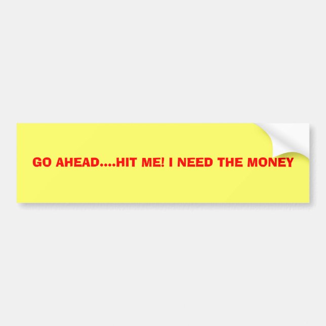 GO AHEAD....HIT ME! I NEED THE MONEY BUMPER STICKER (Front)