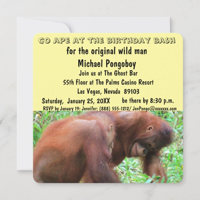 Go Ape Birthday Bash Invitation (Front)