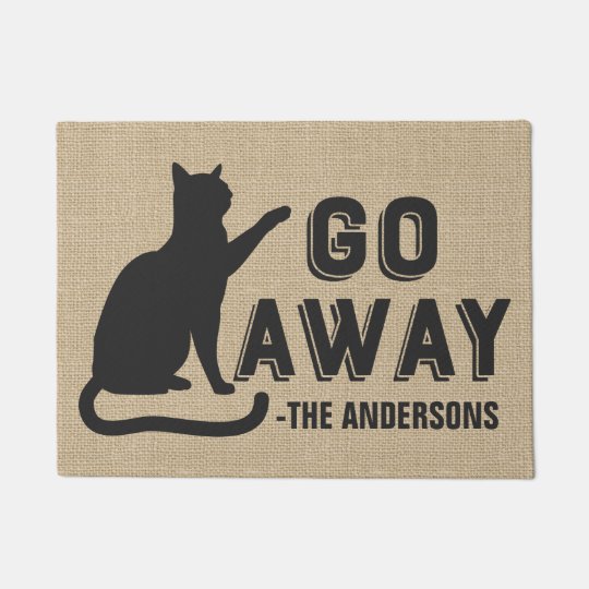 Go Away Cat Funny Family Name Monogrammed Custom Doormat Zazzle Com