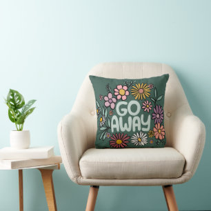 GO AWAY Funny Floral Cute Daisy Hand-Drawn Throw Pillow