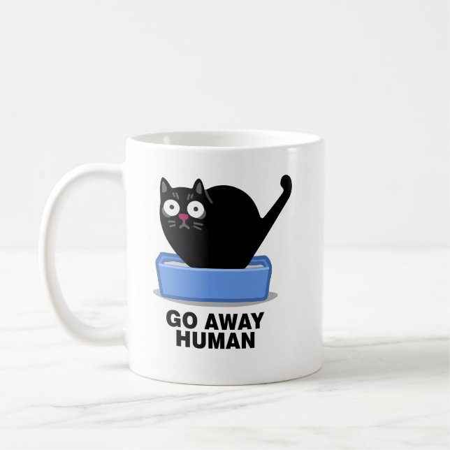 Go Away Human Funny Cute Black Cat Hates Humans  Coffee Mug (Left)