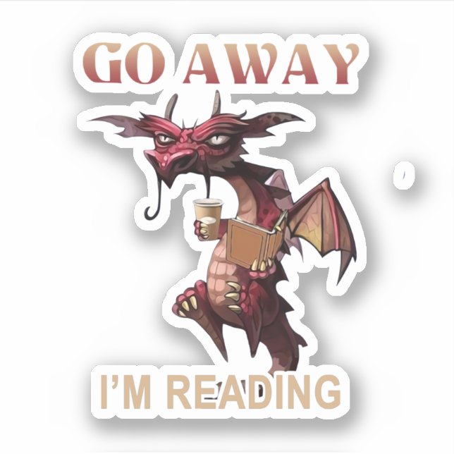 Go Away I'M Reading Book Dragon Sticker (Front)