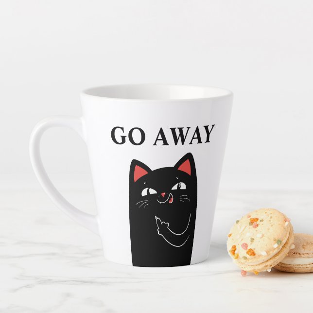 Go Away Middle Finger Black Cat Funny Latte Mug (In Situ)