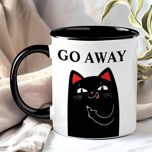 Go Away Middle Finger Black Cat Funny Mug