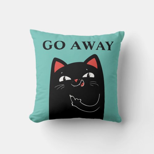 Go Away Middle Finger Black Cat Funny Throw Pillow