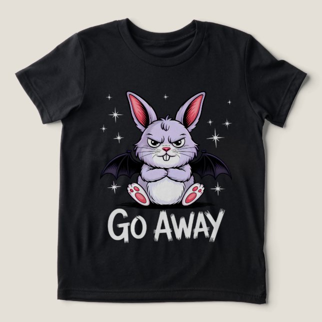 Go Away Sassy Gothic Bunny Creepy Cute Tri-Blend Shirt (Design Front)