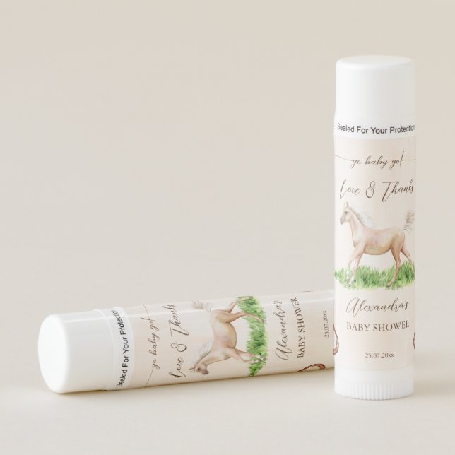 Go baby go horse baby shower favor gifts lip balm (Front)