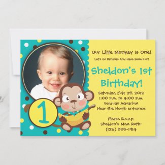 GO BANANAS - Little Monkey Party Invitations - BOY