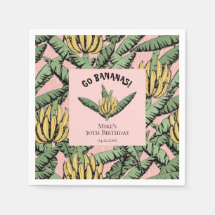 Go Bananas Pink Tropical Yellow Banana and Leaves Napkins