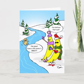 Go Bananas Swimming Nut Funny Christmas Holiday Card by Raphaela_Wilson at Zazzle