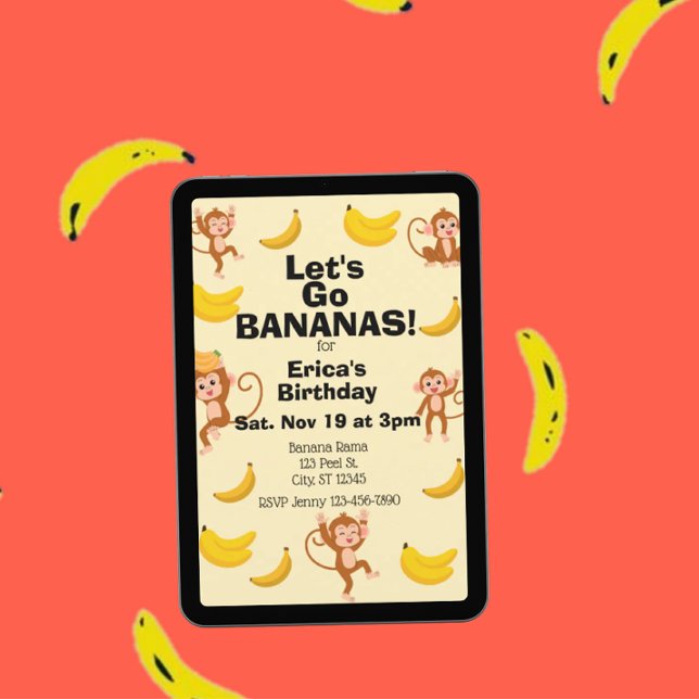 Go Bananas, Yellow Monkey Birthday Invitation (Creator Uploaded)