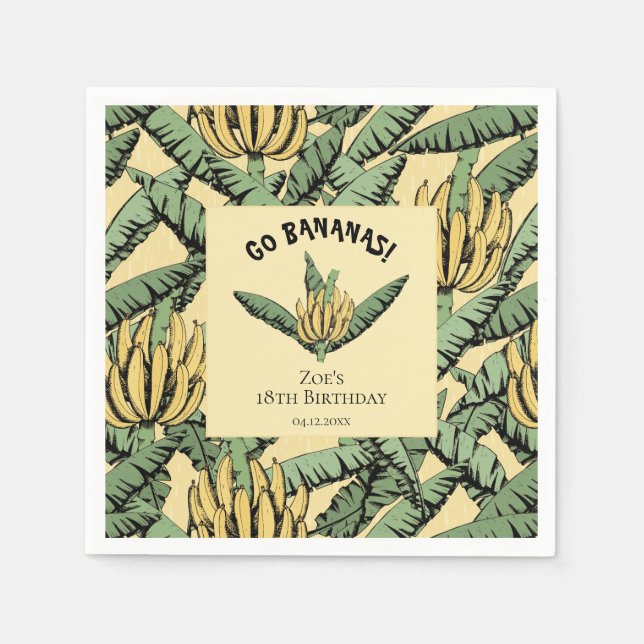 Go Bananas Yellow Tropical Yellow Banana & Leaves Napkins (Front)