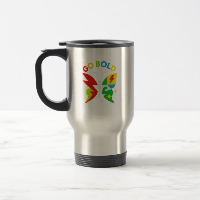 Go Bold Butterfly Power Graphic Art Travel Mug (Left)