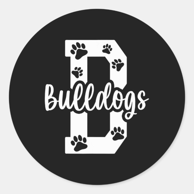 Go Bulldogs Pawprint School Mascot Spirit Football Classic Round Sticker (Front)