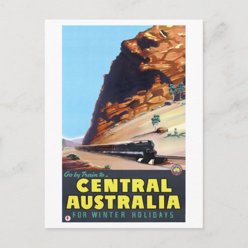 Go by train to Central Australia Vintage Poster Postcard