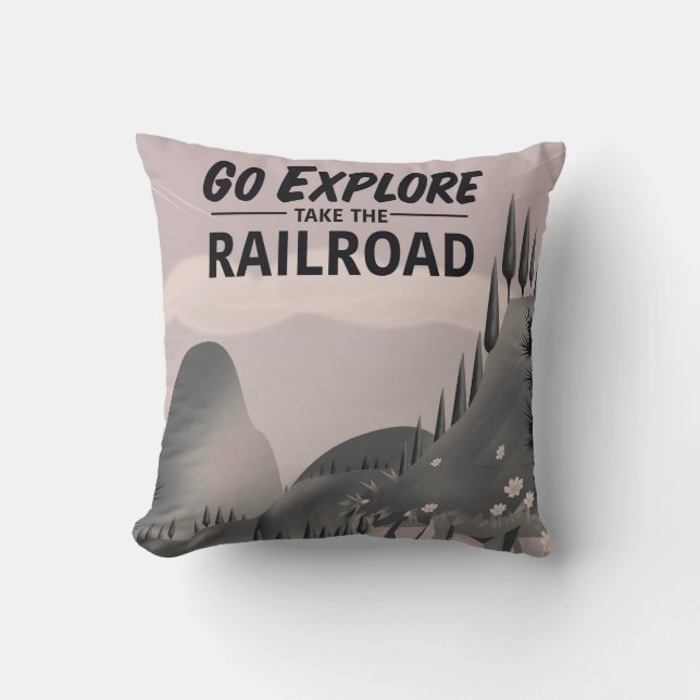 Go Explore take the Railroad Throw Pillow (Front)