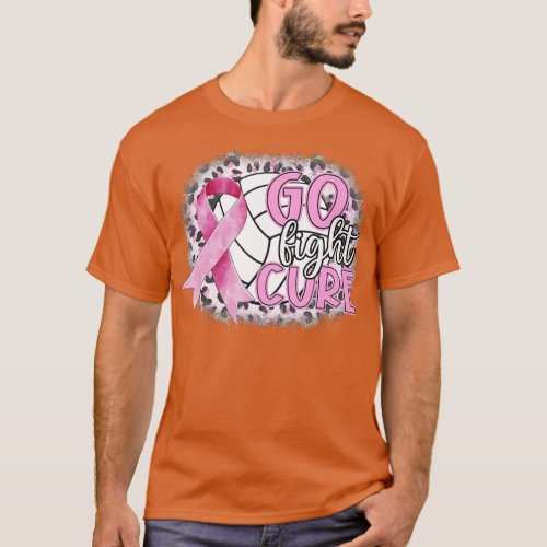 Go Fight A Cure Pink Volleyball Breast Cancer Awar T_Shirt