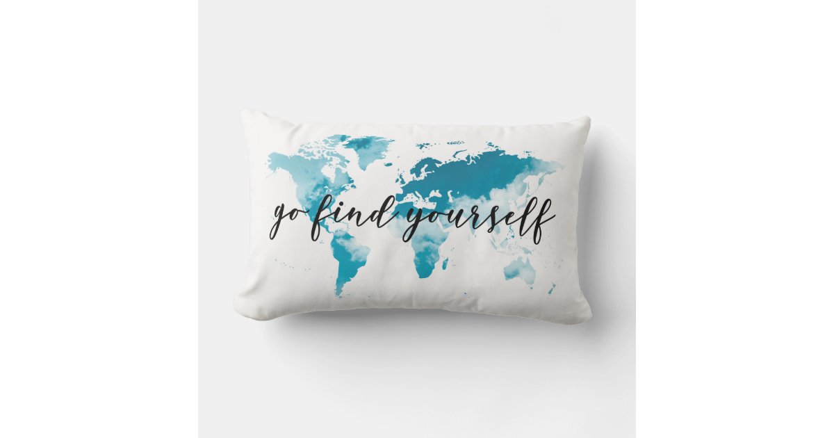 go find yourself quote with world map for travel lumbar pillow
