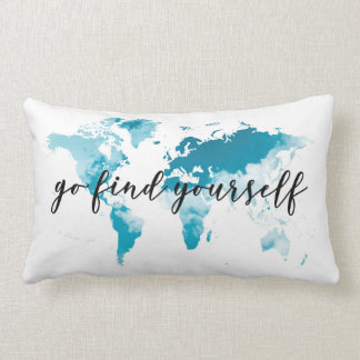 go find yourself quote with world map for travel lumbar pillow