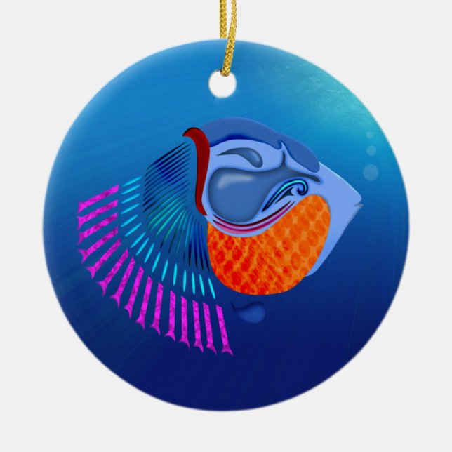 Go Fish Ceramic Ornament (Front)