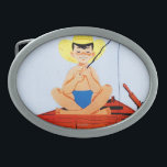 Go Fish Oval Belt Buckle<br><div class="desc">Artist: Beth Henninger Krush | Boy sits in boat,  fishing</div>