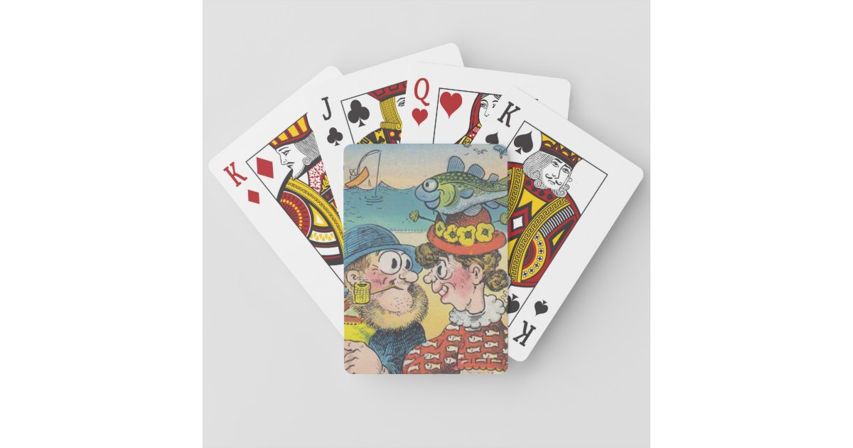 Go Fish! Playful colors Vintage fun fishing Deck Playing Cards