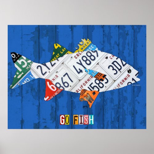 Go Fish Recycled Vintage License Plate Art Poster