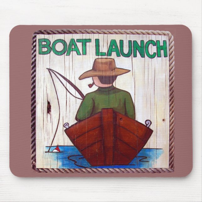 Go Fishing! Boat Launch Painting Mouse Pad (Front)