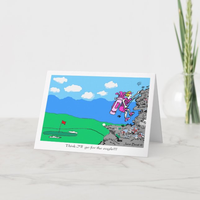 Go For Eagle Golf Cartoon Greeting Card (Front)